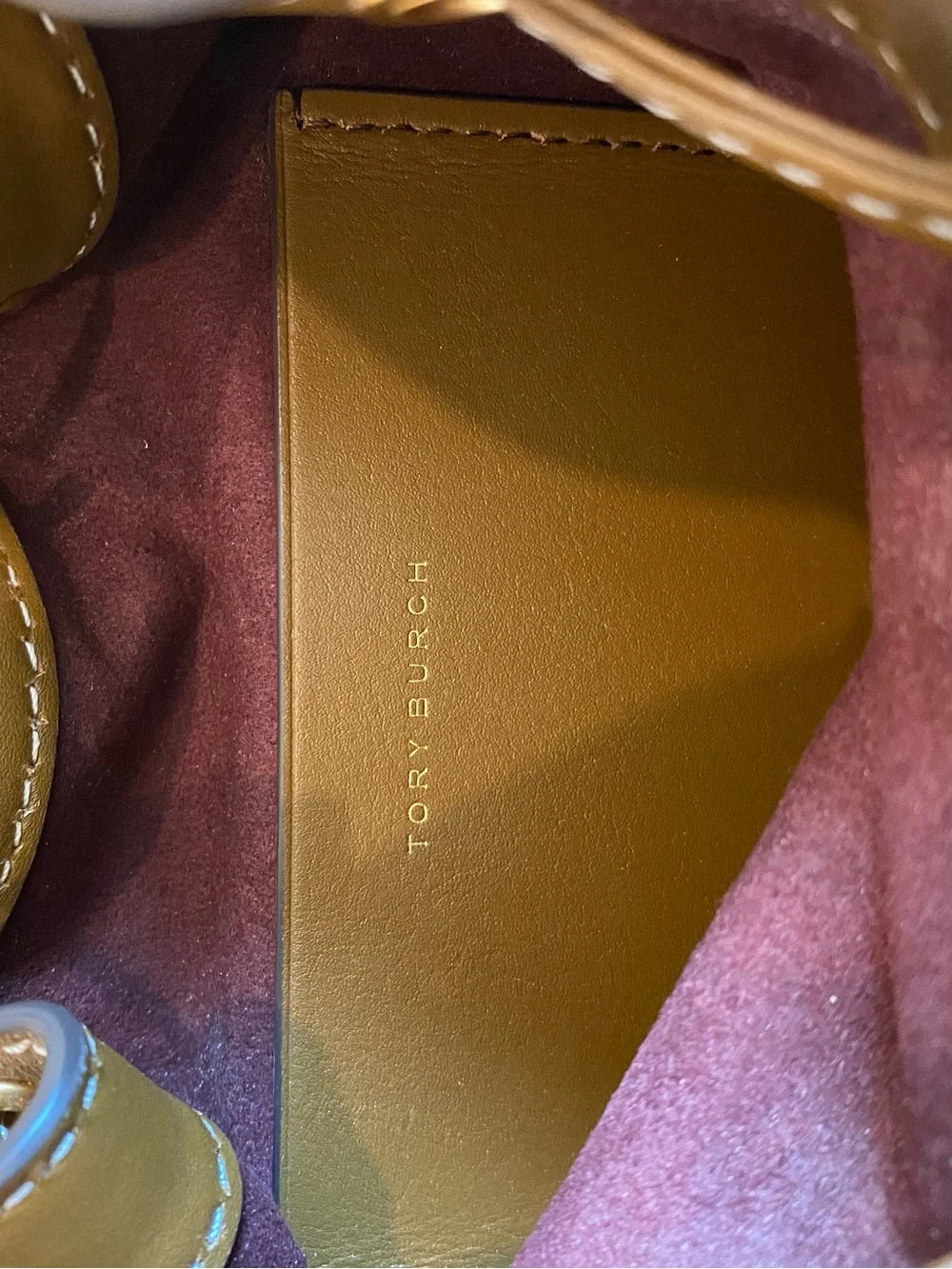 Tory Burch Brown and Cream Logo Drawstring Bucket Shoulder Bag